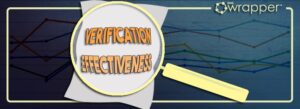 A magnifying glass highlighting the words 'VERIFICATION EFFECTIVENESS' over a multi-colored line graph, representing qmsWrapper’s focus on trend analysis and data-driven CAPA verification.