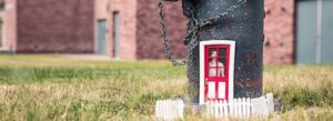 A visual metaphor of a person looking through a small door in a large, chained pillar, representing the transition from a complex documentation nightmare to streamlined ISO and FDA QSR compliance using qmsWrapper's automated workflow processes.